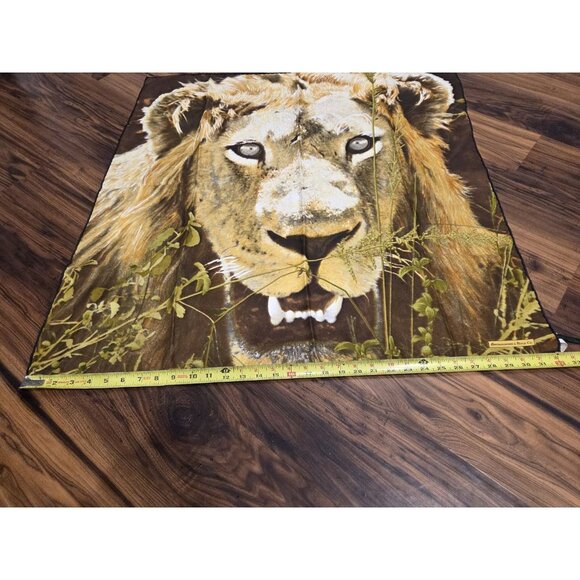 Vtg Abercrombie & Fitch Silk Scarf Lion Safari Print Made in France 33.5x32” - Picture 7 of 8